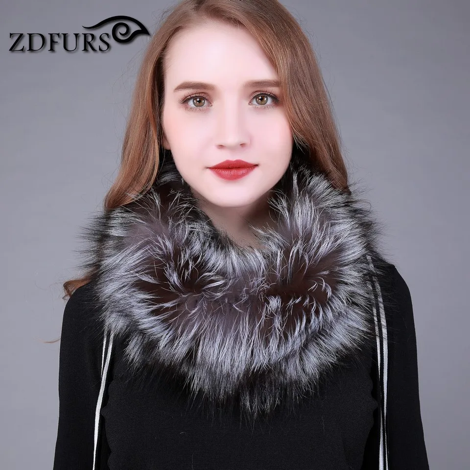 ZDFURS* натуральный Лисий мех шарф Зимний женский серебряный Лисий мех шарф натуральный мех Круглый Полотенце мех бесконечный шарф для женщин