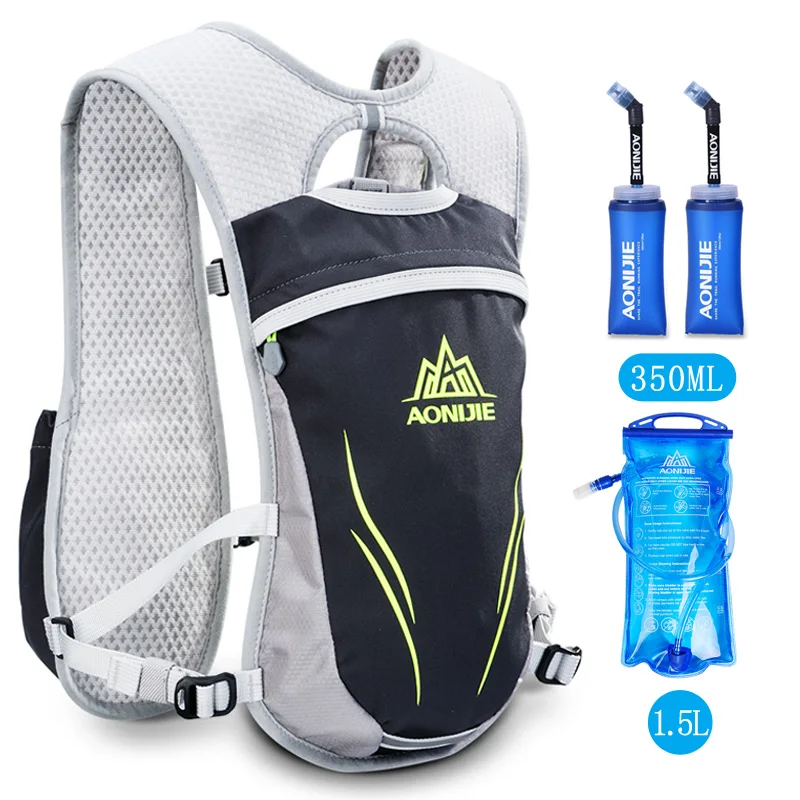 Gray-350ml-1.5L AONIJIE 5.5L нейлоновые гидратационные сумки для бега, походный рюкзак, жилет, марафон, велосипедный рюкзак, рюкзаки - Цвет: Gray-350ml-1.5L