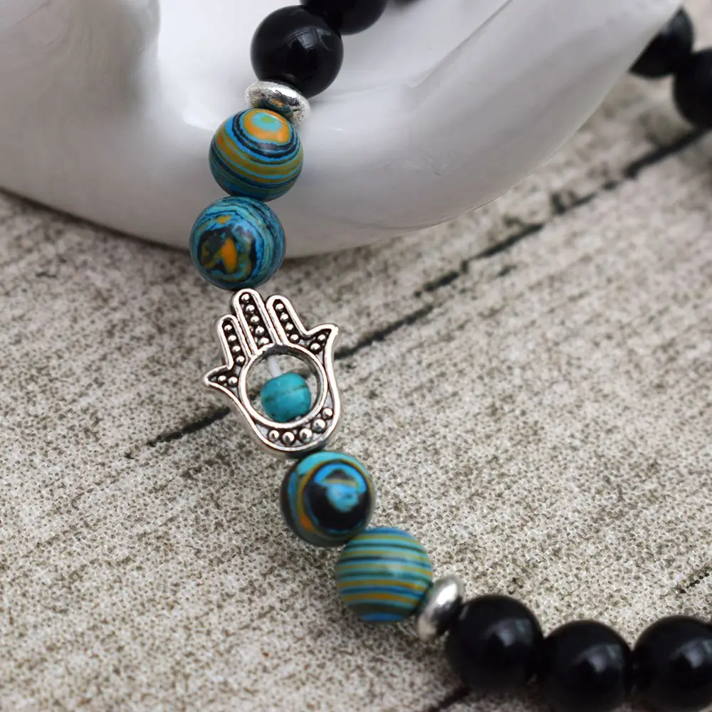 Новые модные мужские браслеты из малахитовых бус вулканического камня стрейч