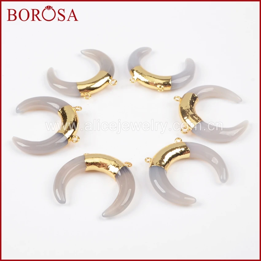 BOROSA Druzy 1 шт. Tribal OX Horn золотой цвет серый соединительный элемент из агата модный