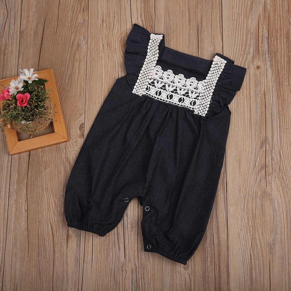 

Summer Newborn Baby Girl Denim Romper Jumpsuit Outfits Sunsuit Clothes Cotton Sleeveless Solid Romper Clothing 0-24M