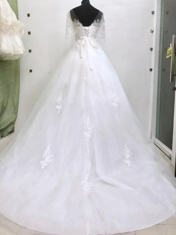 Новое поступление Vestido De Noiva Свадебные платья с длинным рукавом Тюлевое кружевное свадебное платье свадебные платья винтажные свадебные платья - Цвет: with train