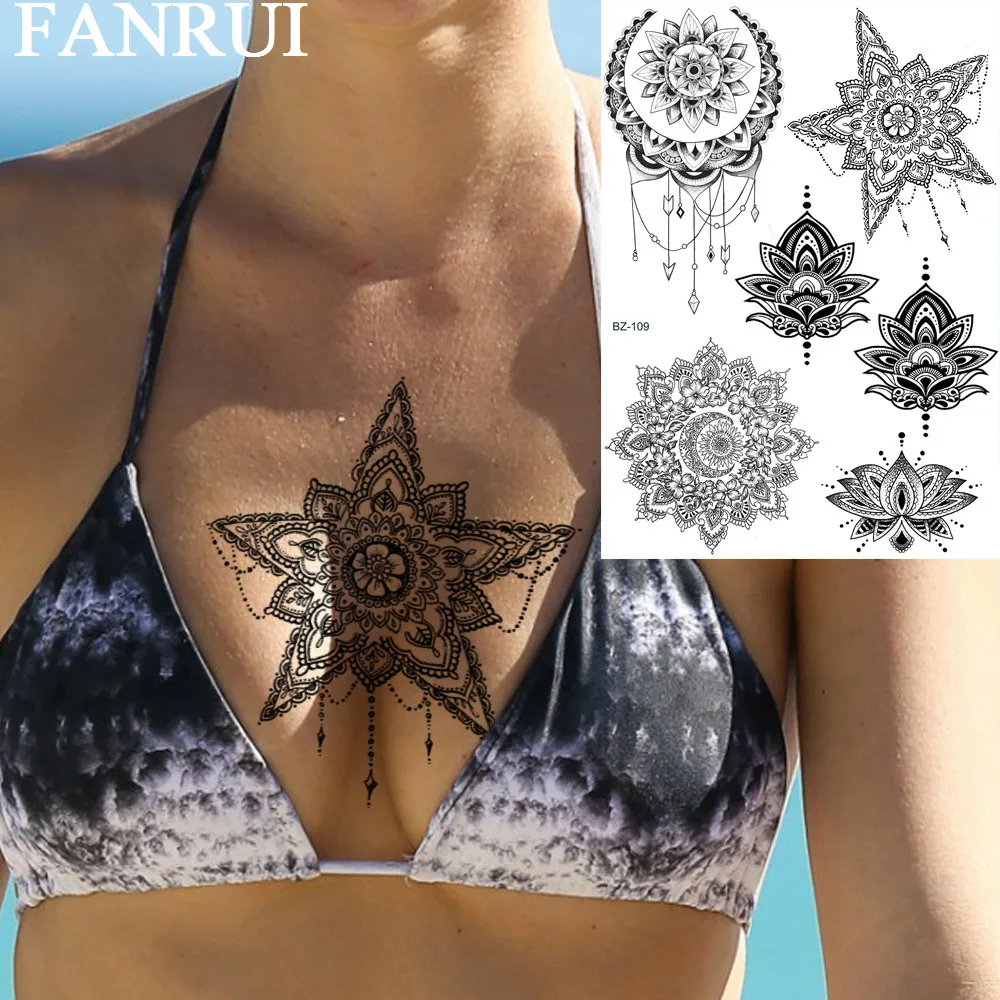 Черная хна FANRUI лотос Временные татуировки наклейка искусственный Менди