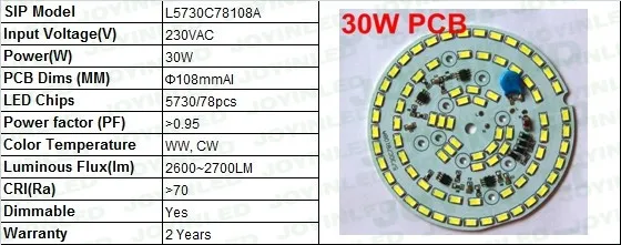 Бесплатная доставка 5 шт. высокая мощность Led 30 Вт AC220 с регулируемой яркостью