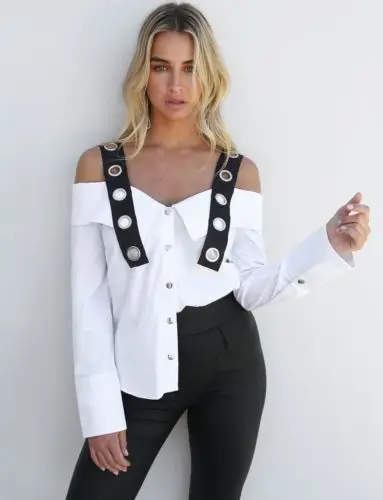 

Fashion Women Ladies Summer Long Sleeve Off Shoulder Strappy Shoulder Casual Shirt Tops Blouses