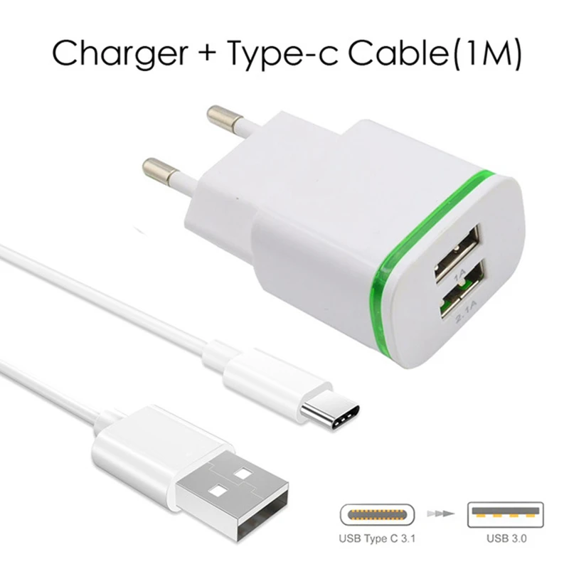 Светодиодный светильник EU 2-портовый USB зарядное устройство Быстрая зарядка USB C кабель для huawei P20/P30 Pro/P20 Lite, Nova 3e 2S Honor 10 9 View 20 V20