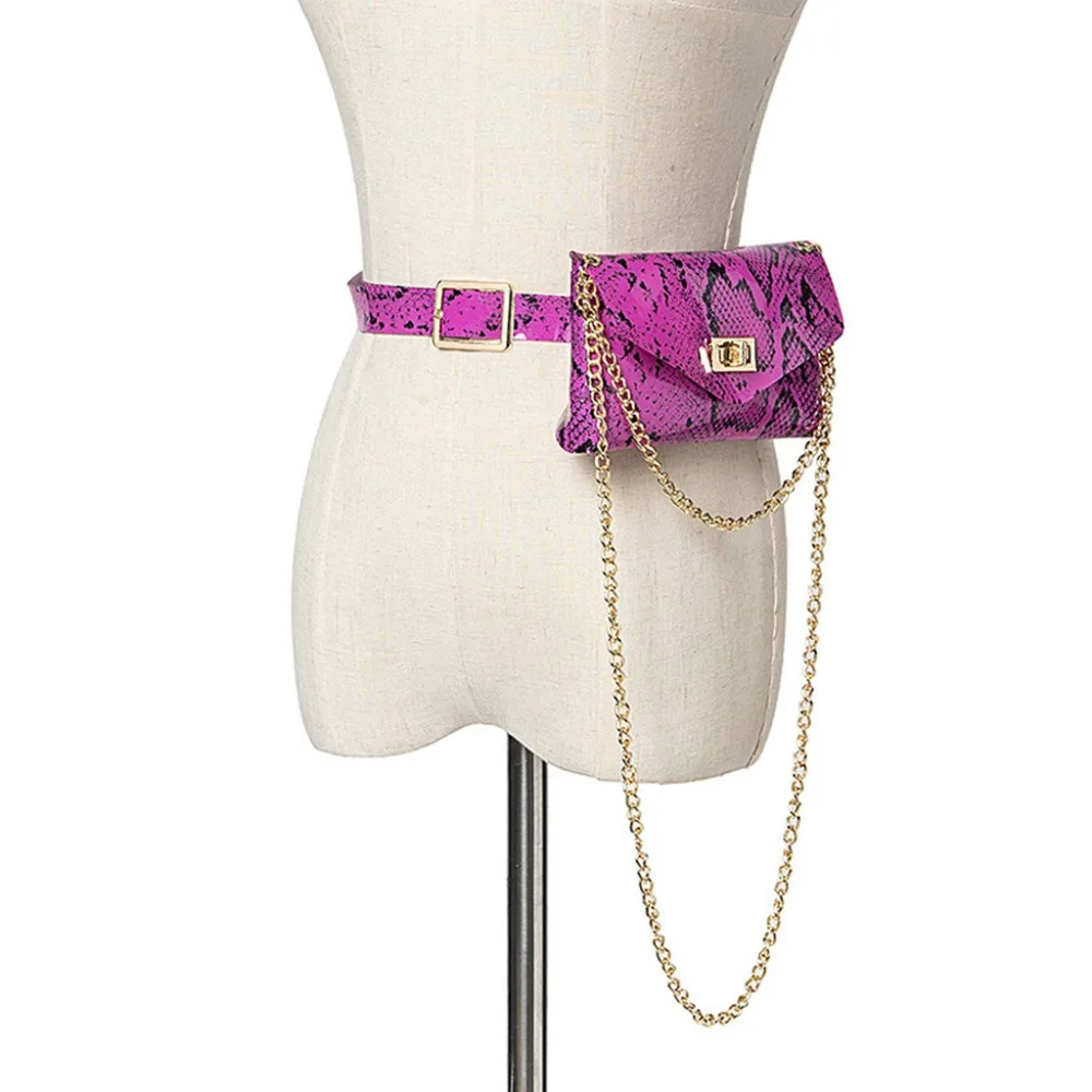 Neon Green Fashion Snake Print Belt Bag Women Serpentine PU Leather Waist Bags Female Fanny Pack