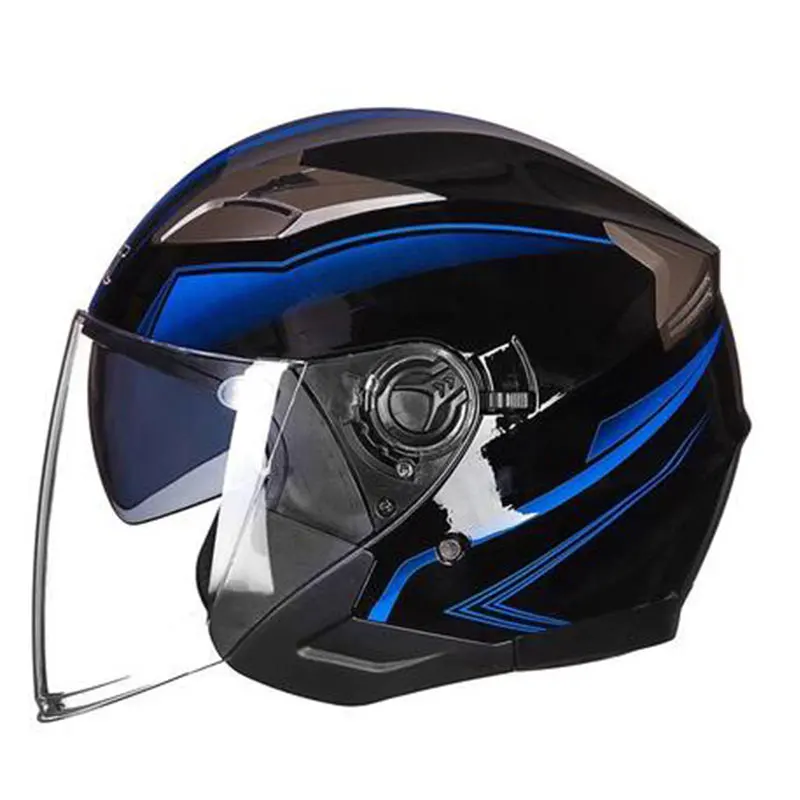 Black Glossy Blue Летний GXT двойной объектив мотоциклетный шлем половина лица ABS мотоциклетный шлем электрический защитный шлем для женщин/мужчин Мото шлем - Цвет: Black Glossy Blue