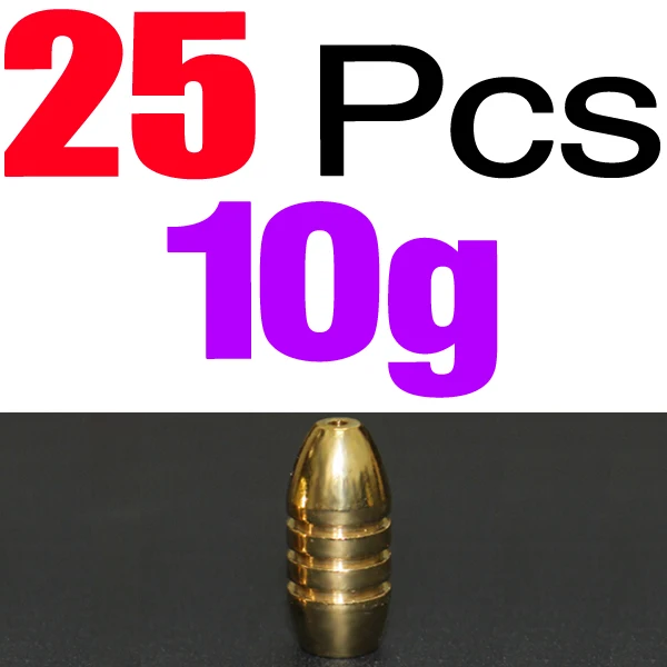 25pcs 10 g MNFT 25 шт./упак. 1,8/3,5/5/7/10g Вес пуля Форма медное грузило снаряжение рыболовное снасти Аксессуары для ванной комнаты латунь в форме пули - Цвет: 25pcs 10 g