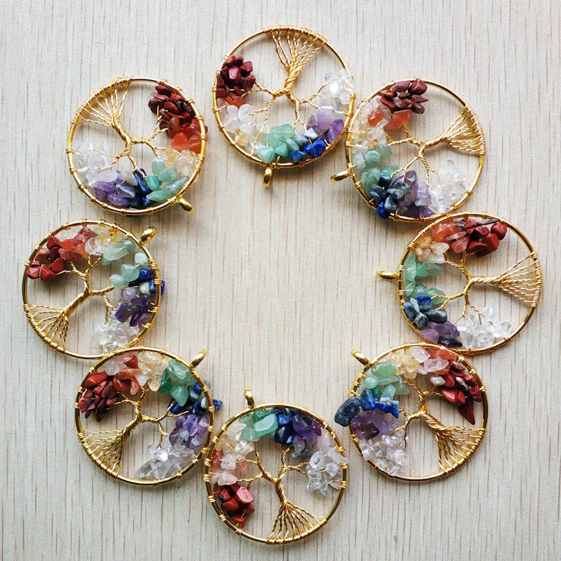 Оптовая продажа 8 шт./лот модные 7 чакр камень дерево жизни ручная работа Золотая