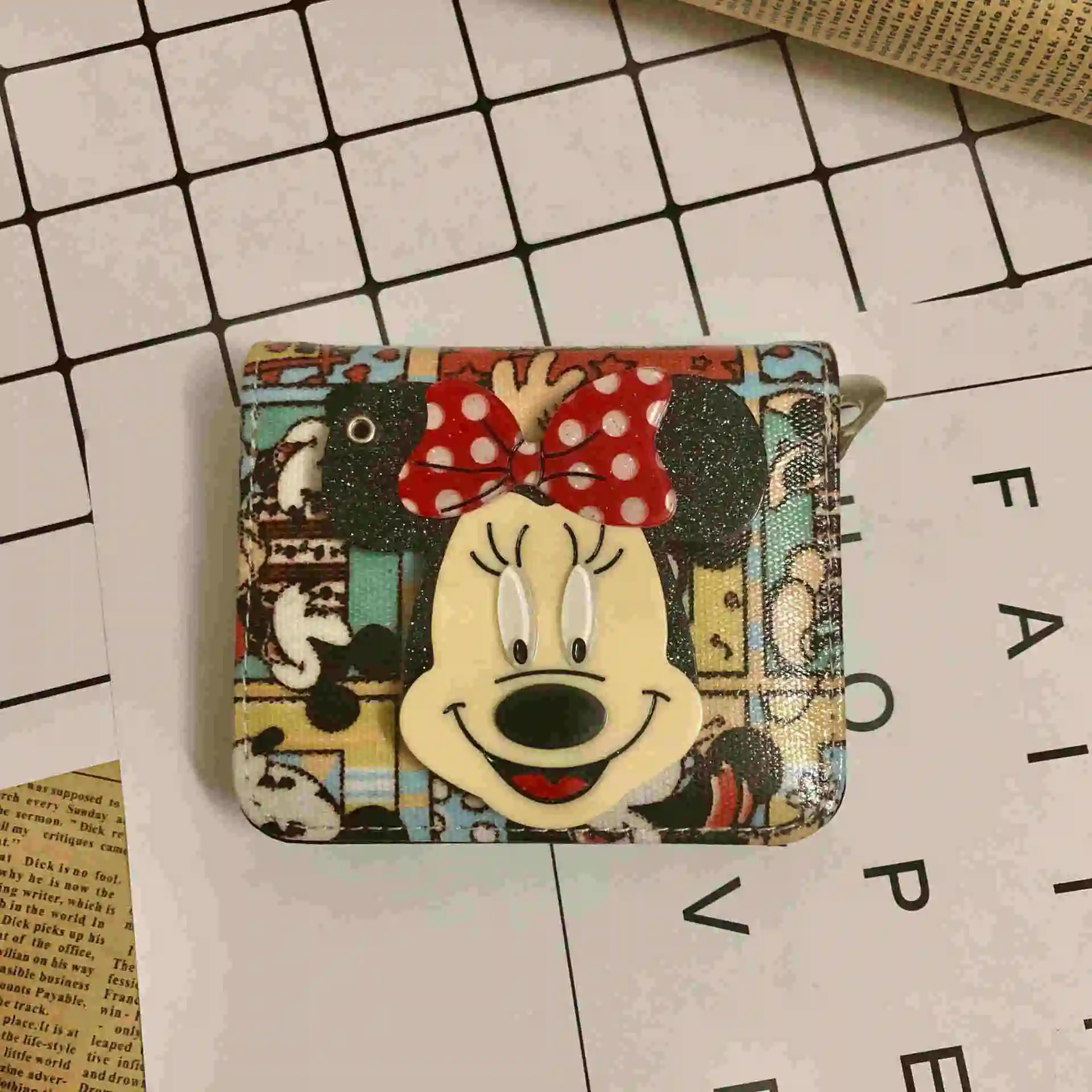Disney Микки мультфильм женщин ПУ кошелек монета с зеркалом леди сумка плюшевая сумка держатель для хранения клатч карты девушка сумка монета ID кошелек - Цвет: D