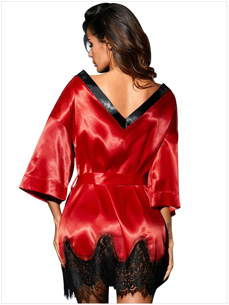 Сексуальный женский банный халат кружевной сексуальное атласное шелковое