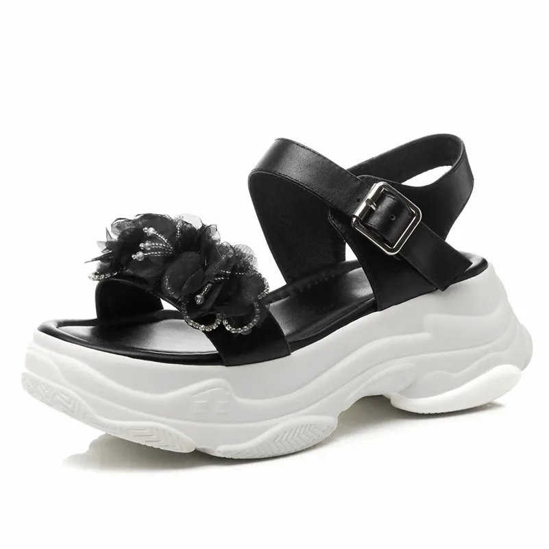 CONASCO 2019 Classic Vintage Punk Genuine Leather Women Sandals Casual Shoes Woman Round Toe Buckle Flats Summer Office | Обувь