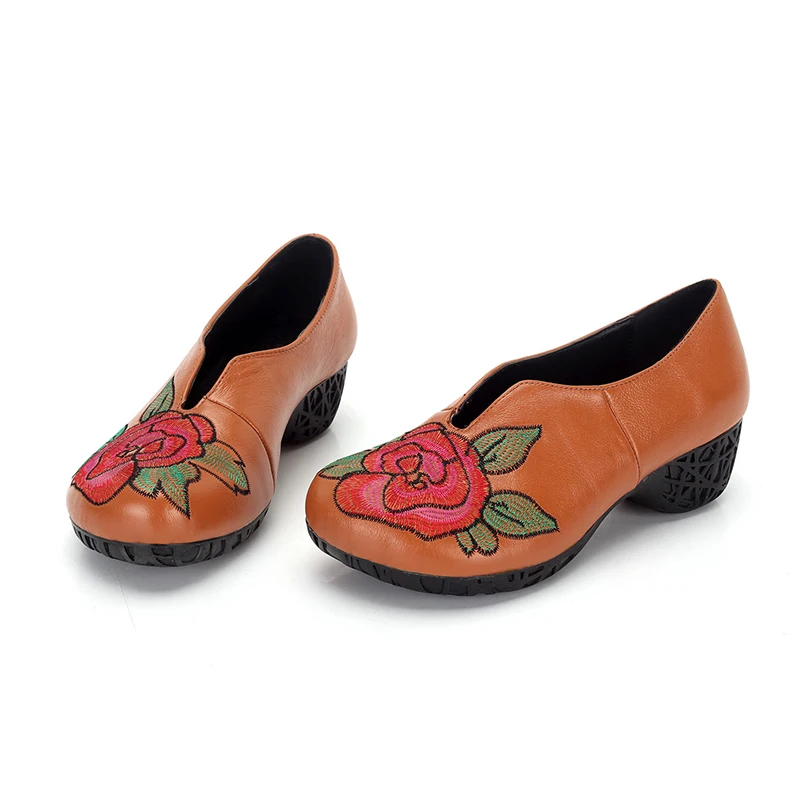 Женские туфли-лодочки из натуральной кожи в этническом стиле женская обувь на