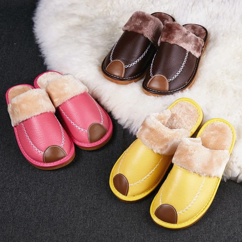 

Winter in cotton slippers female household indoor warm skid platform confined plush leather slippers qiu dong the day