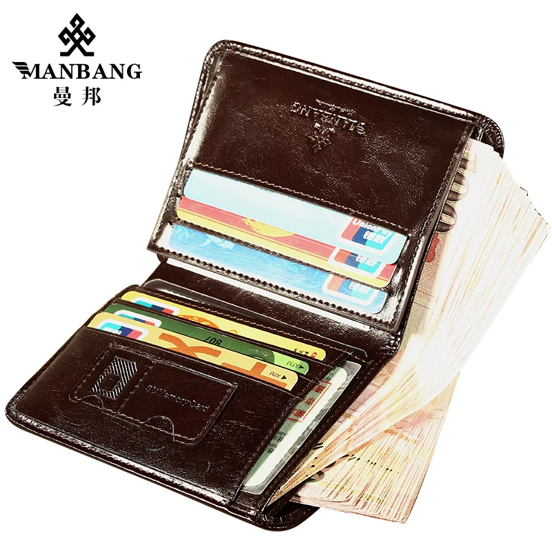 Мужской кошелек ManBang черный короткий из натуральной кожи с отделением для карт 2019