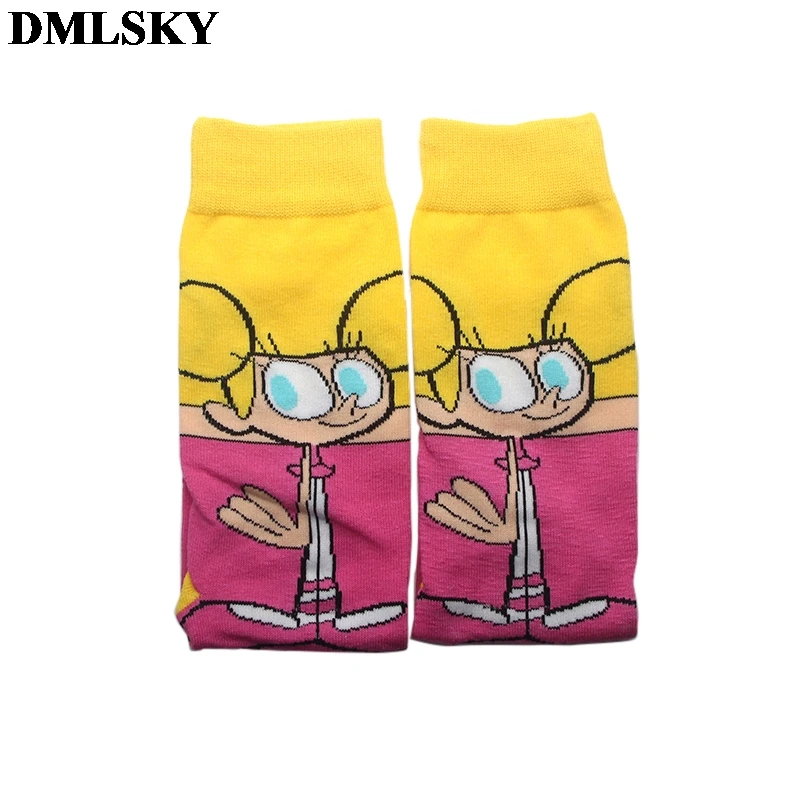 DMLSKY Dexter's Lab мультфильм забавные Женские носочки мужские модные хлопковые носки с 3D принтом носки с рисунками новинка носки M3718