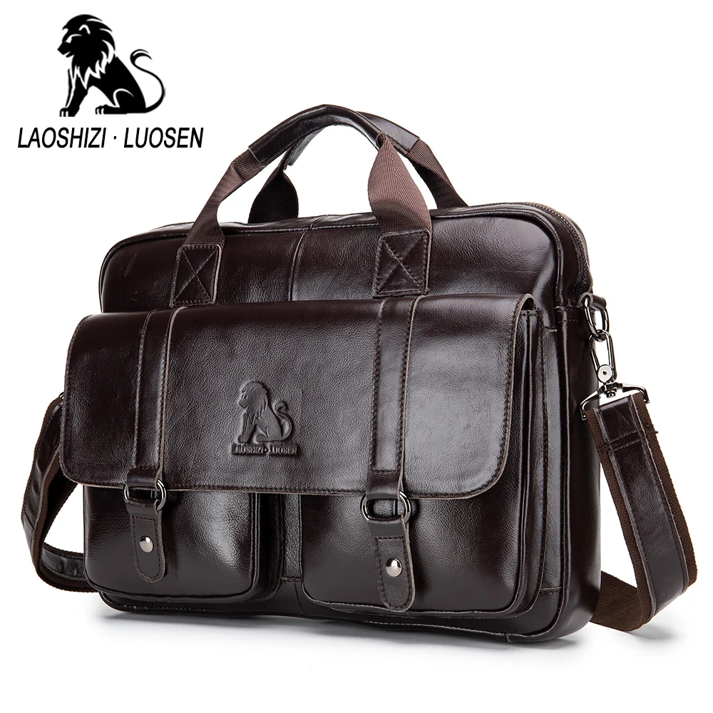 LAOSHIZI LUOSEN винтажная мужская сумка на плечо из натуральной кожи портфель