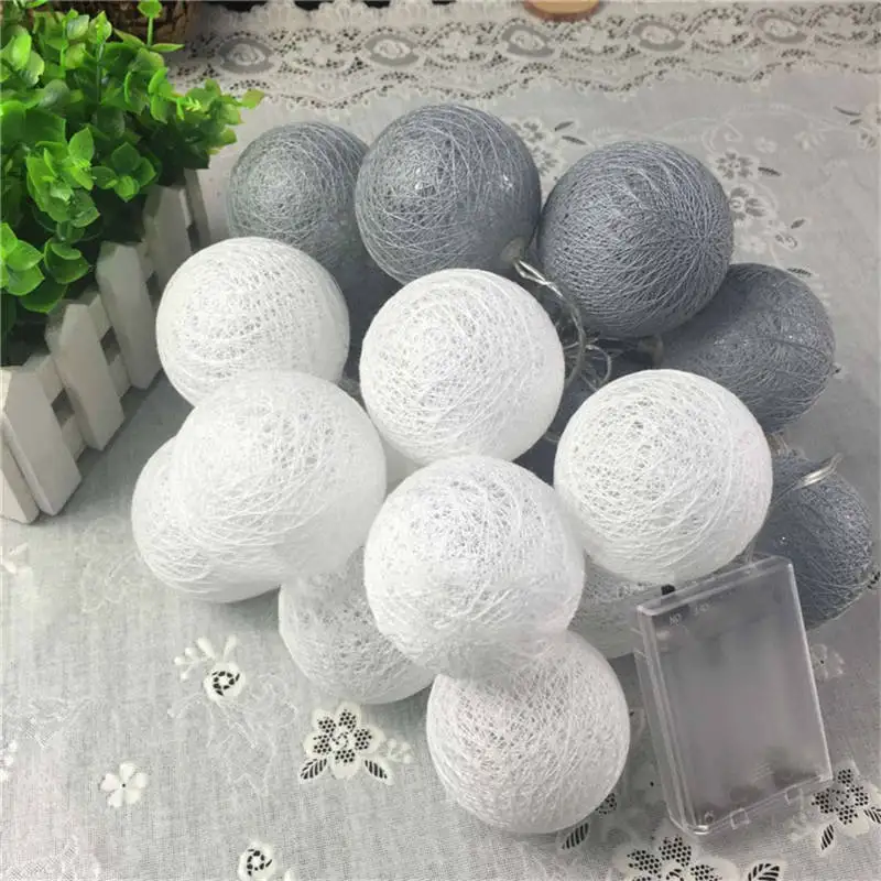 Mising, 3,2 м, 20 светодиодный, серый, хлопковый шар, гирлянды, 3* AA батареи, светодиодный, для улицы, сказочные огни для фестиваля, украшения для рождественской вечеринки