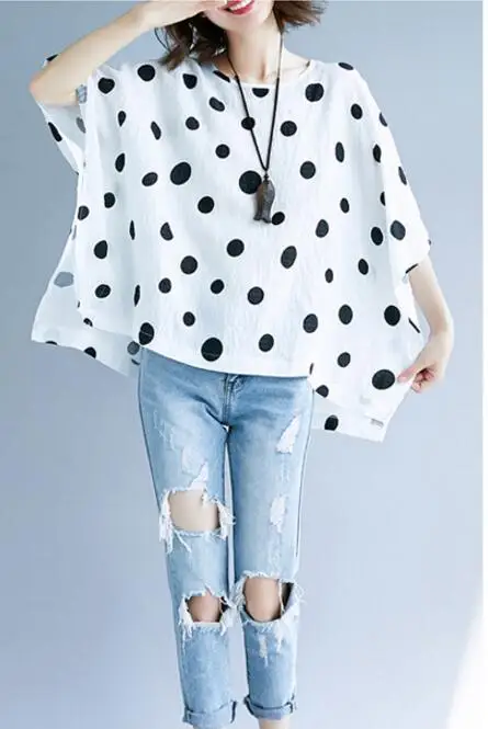

Polka Dot Print T-Shirt Women Plus Size Cotton Bat Short Sleeve T Shirt Female Tops Tees Clothing CasualO-Neck Loose Tshirt