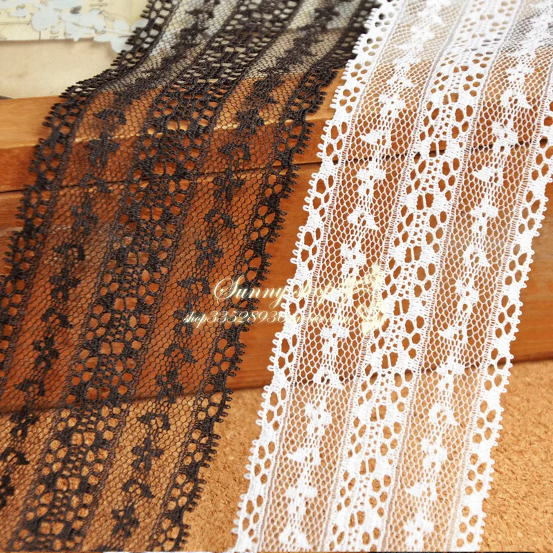 

Crochet lace applique double border lace non-elastic white and black 4.5cm