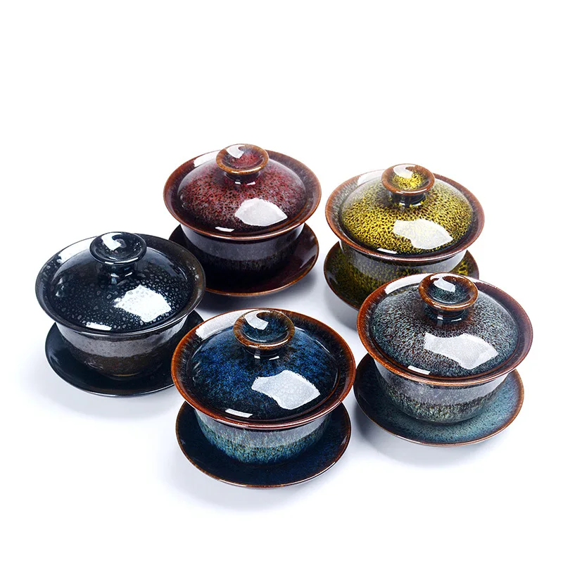 Фарфоровый набор чайных чашек Gaiwan Da Hong Pao Tie GuanYin чайная супница Молочный Улун чайная миска чайник керамика Цзиндэчжэнь красочные Temmoku