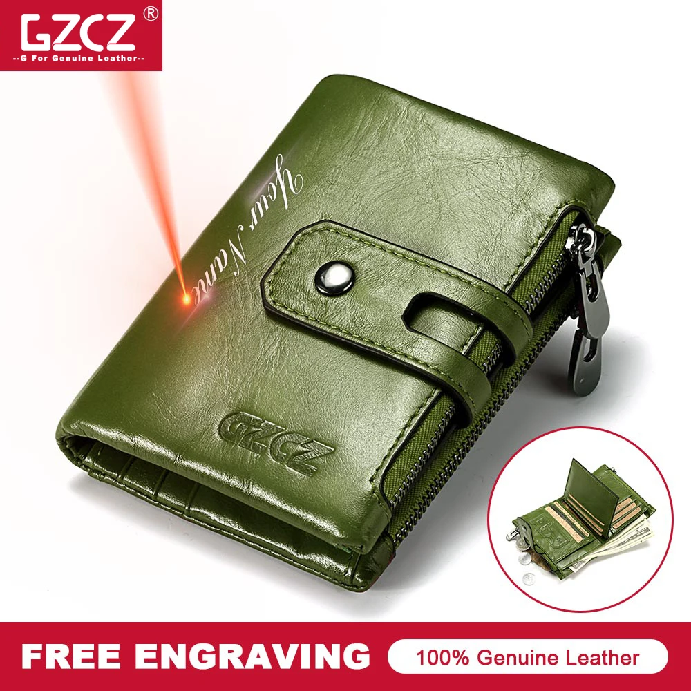 GZCZ,, кожаный женский кошелек с гравировкой, короткий кошелек, женский зеленый кошелек, портмоне для подарка, Женский кошелек
