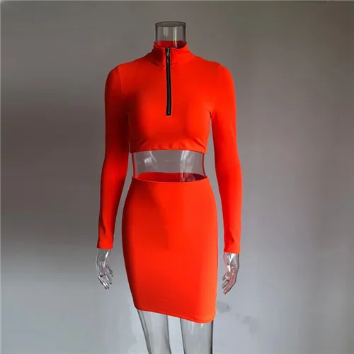 skirts sets KGFIGU Женский комплект 2 шт. спортивный костюм Женская праздничная одежда с длинным рукавом укороченный отложной воротник на молнии топы и мини юбки - Цвет: skirts sets