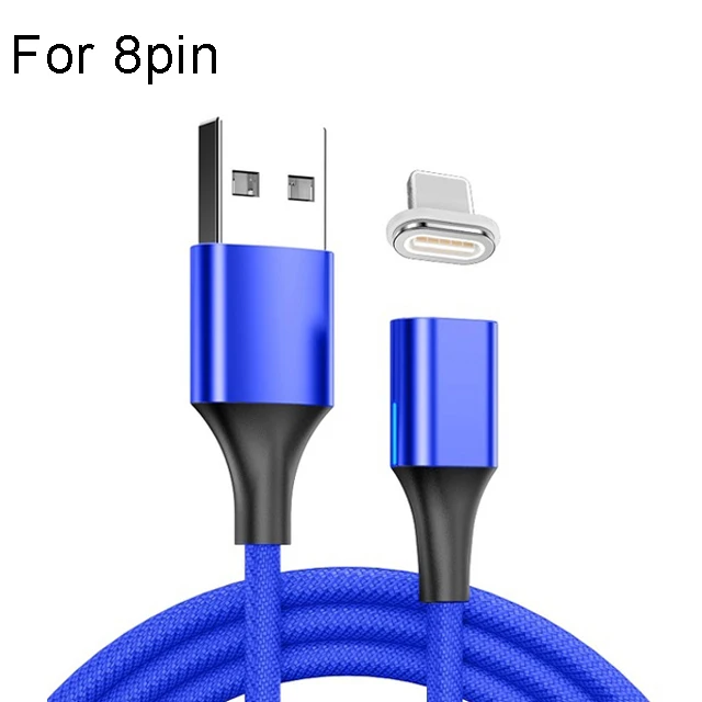 blue for 8pin Магнитный кабель Micro usb type C 5A супер быстрый зарядный кабель для huawei P30 mate 20 30 Honor 20 pro Магнитный светодиодный кабель для зарядки - Цвет: blue for 8pin