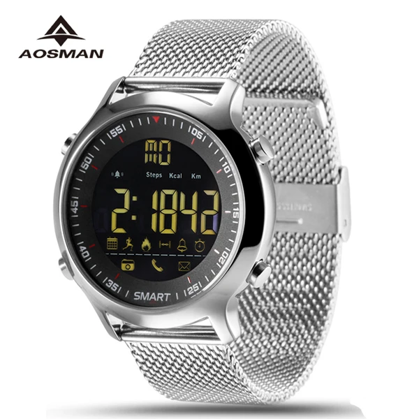 AOSMAN спортивные умные часы EX18C Bluetooth 4,0 спортивные часы 5 АТМ Водонепроницаемость уведомления о звонках дистанционное управление будильник - Цвет: stainless steel