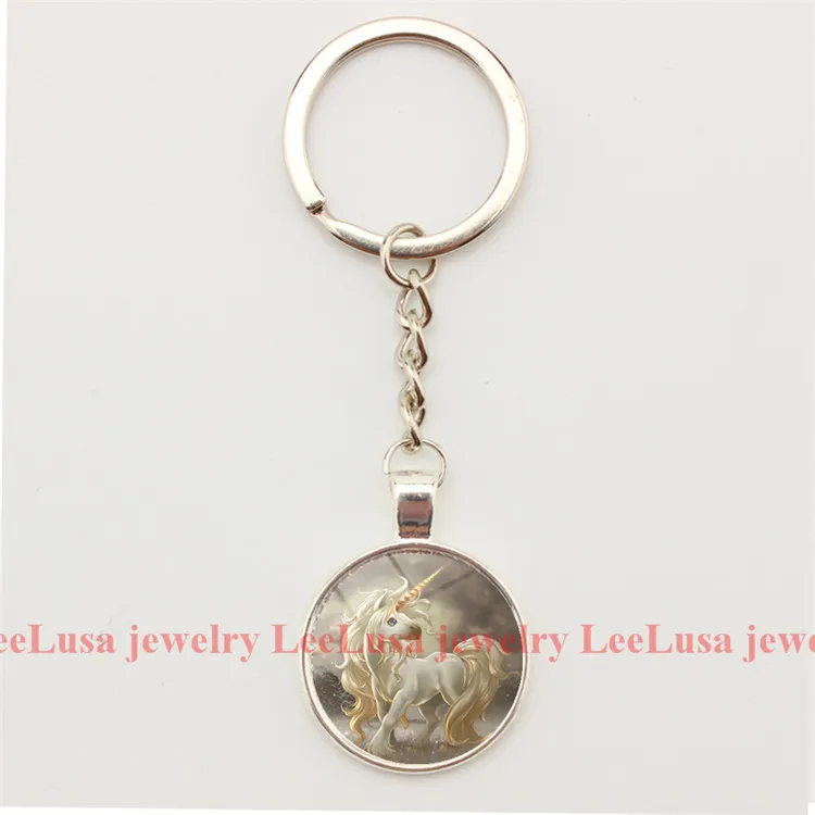 Unicorn Keychain Myth Llaveros Galss Dome Pendant Charm Key Chains Car/bag Holder Gril Jewelry 5styles | Украшения и аксессуары