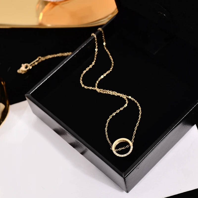 Ювелирное изделие из титановой стали YUN RUO круглое ожерелье с подвеской розового