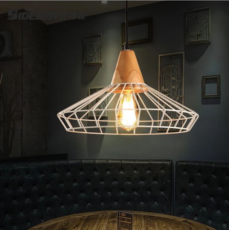 Железная рама подвесные светильники с деревянными деталями лампы|Подвесные