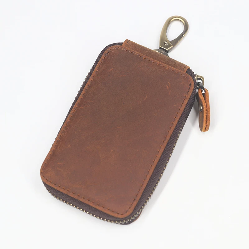 Кошелек для ключей SIMLINE из натуральной кожи Винтажный чехол на молнии Crazy Horse