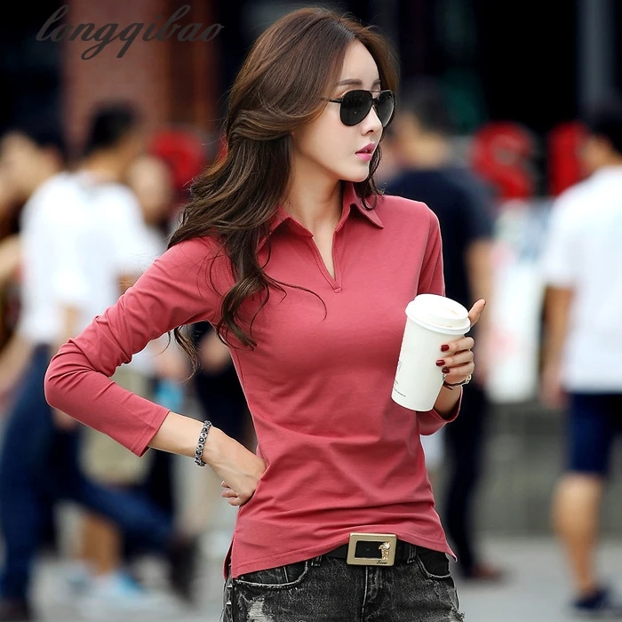 Новинка осенне-зимняя женская тонкая белая рубашка-поло с лацканами хлопковая