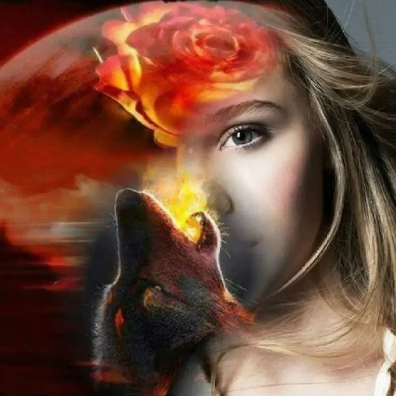 Полностью Алмазная вышивка волк и роза квадратная алмазная живопись сделай сам