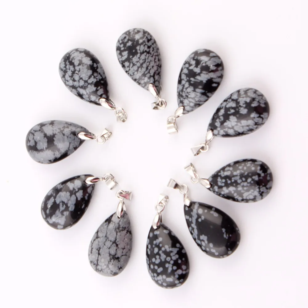 10 шт./лот Снежинка обсидиан Природный камень Water Drop Подвески Маятник Кристалл