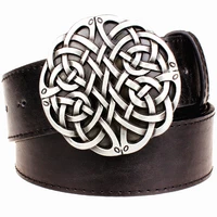 fashion leather belt celtic knot series metal buckle geometric weave pattern men simple casual belts trend women jeans belt