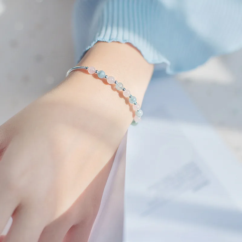 Женский браслет из серебра 925 пробы с бусинами Morganite|Гибкие и жесткие браслеты| |