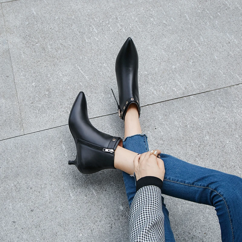 Genuine leather ankle boots woman low Heels office ladies dress wedding Shoes spring autumn Woman Boots large size 34-42