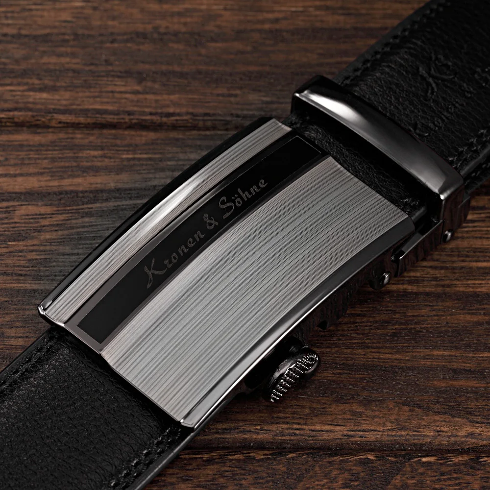 Мужской деловой ремень KB014 черный/серебристый из натуральной кожи с