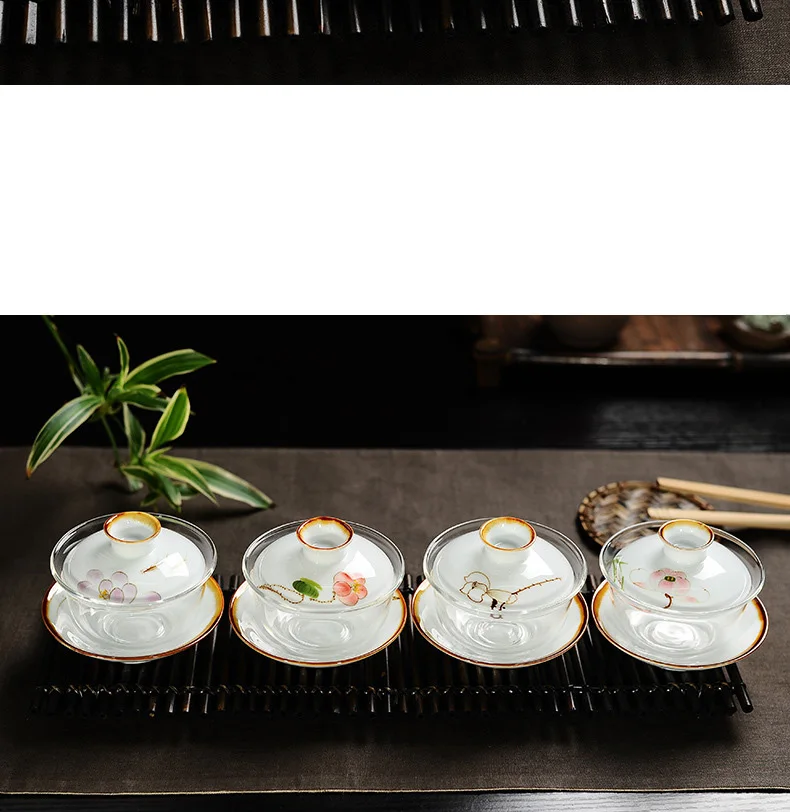 Китайский стеклянный Gaiwan, чайная чашка, портативный чайный набор кунг-фу, дорожный чайник