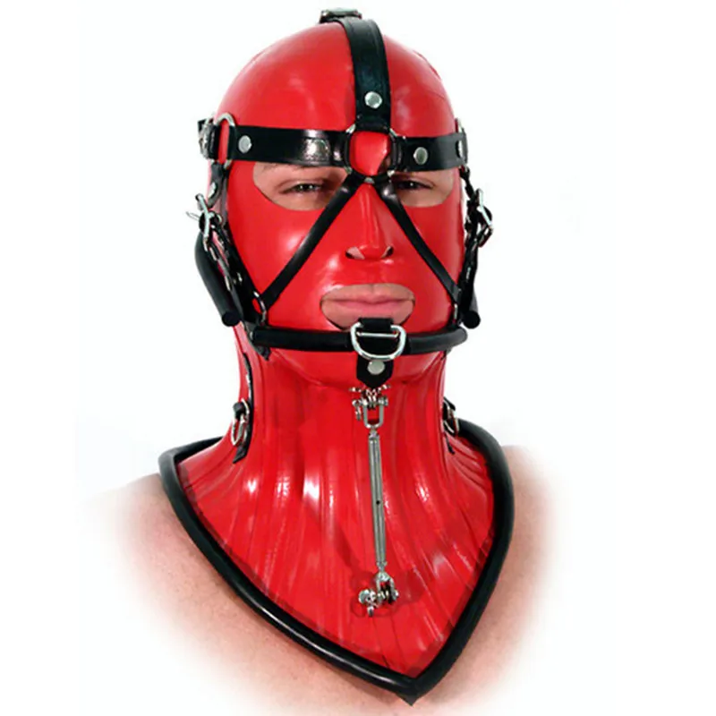 

100% Latex Mask Rubber Extra High Fix Collar And Black and Red Headgear Combination 0.4mm Size XXS-XXL