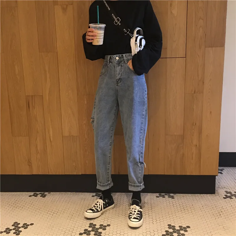 Модные штаны шаровары Винтаж джинсовые брюки 2018 новая Корейская одежда Цвет