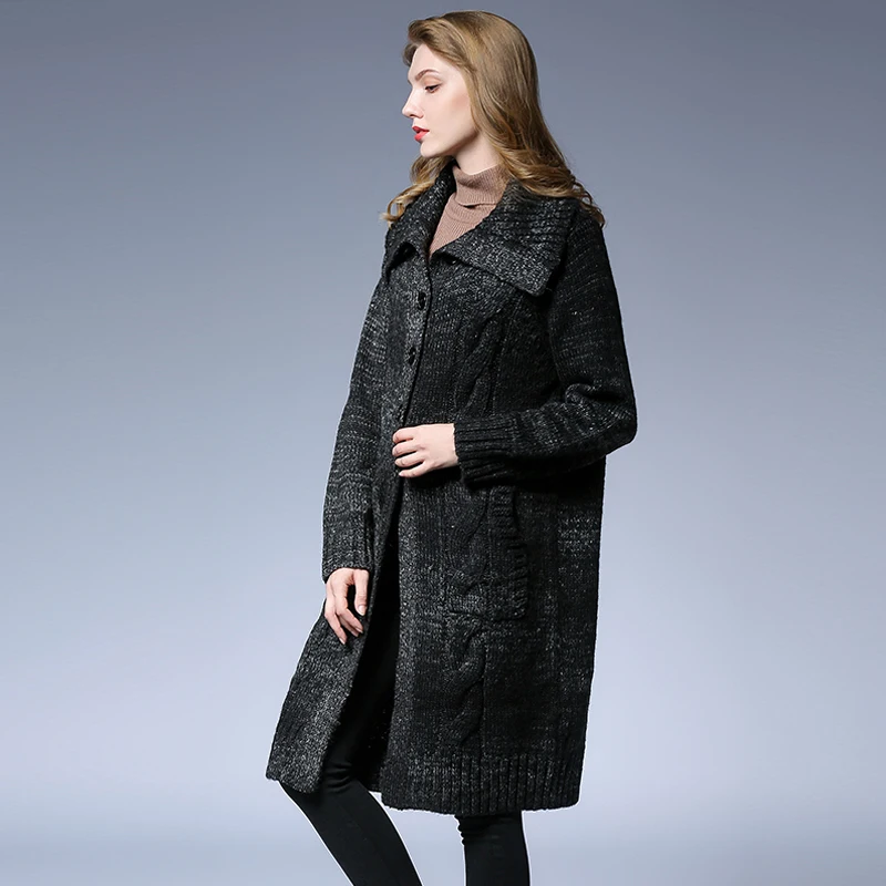 Большие размеры Женская мода вязаный свитер пальто повседневные Длинные рукава