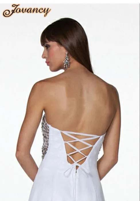 В наличии формальные белый шифон без бретелек-линии бисером лиф спинки поднимает