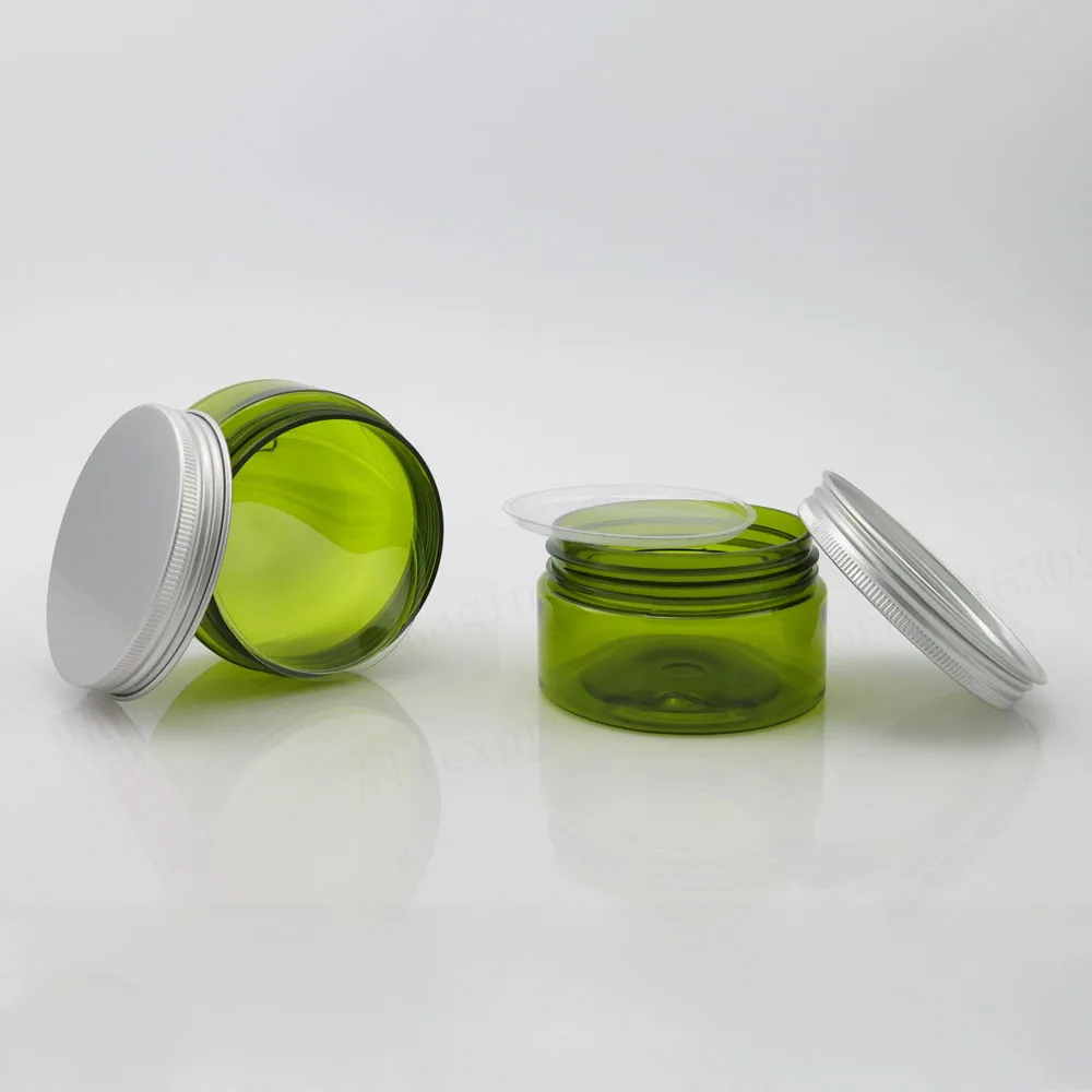 30 x 100g Empty Green Cream Cosmetic Jar PET Conatiner Silver Aluminum Lid Heavy Wall 100CC Plastic Containers | Красота и здоровье