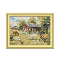 cross stitch kit 11ct 14ct printed embroidered handmade diy embroidery beautiful farm chicken sheep and cattle paintings
