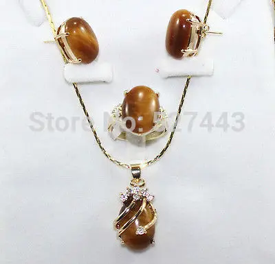 Бесплатная Доставка Оптом&gt золотая пластина тигр глаз камень серьги кулон