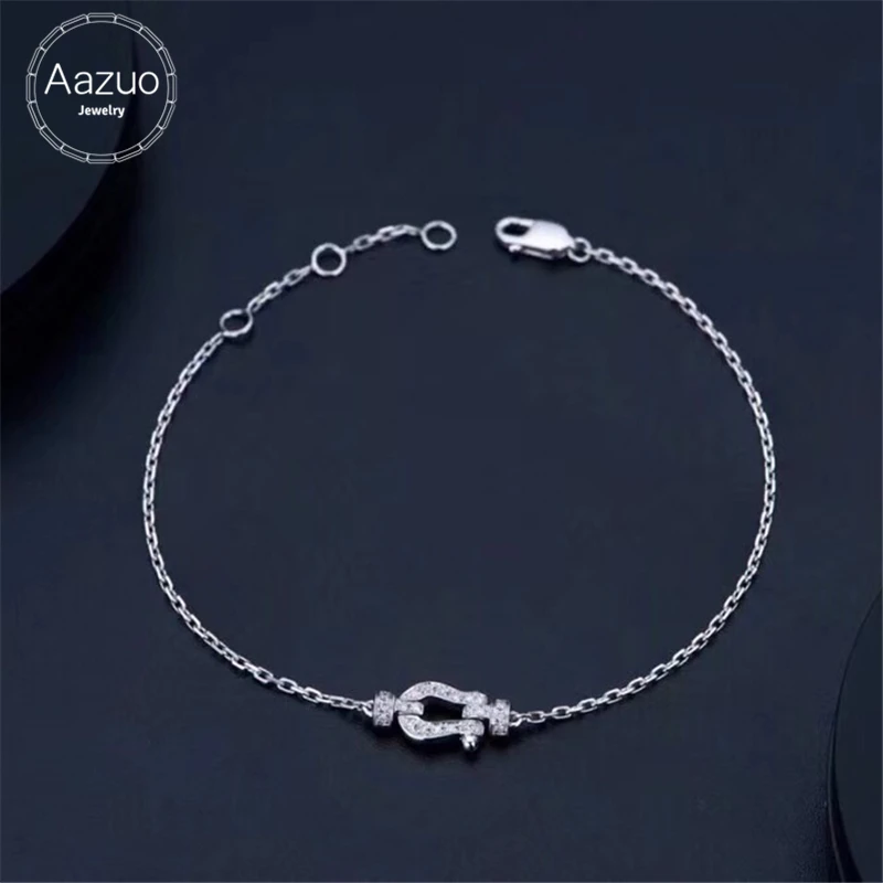 

Aazuo Real 18K White Gold Real Diamond IJ SI 0.10ct Originality Anchor Micro Paved Bracelet gifted for Women Birthday Chain
